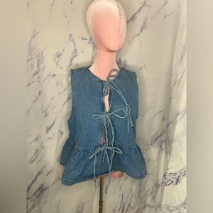 ASOS Design Women’s Tie Front Denim Peplum Top Sz L